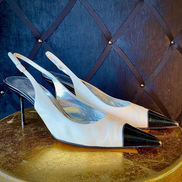 DOLCE & GABBANA VINTAGE Slingback Heels B&W Stiletto 39.5 - Picture 1 of 11